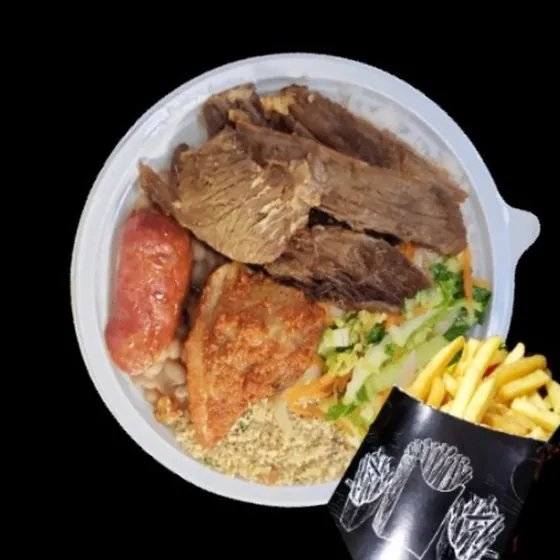 Churrasco médio com carne, frango, linguiça e caixa de batata frita